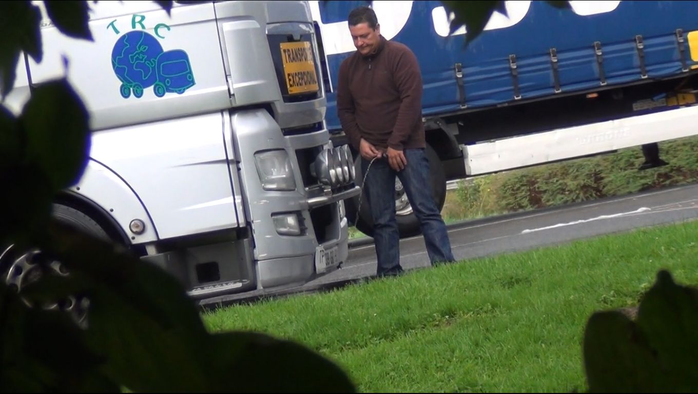 Trucker caught spying while peeing images